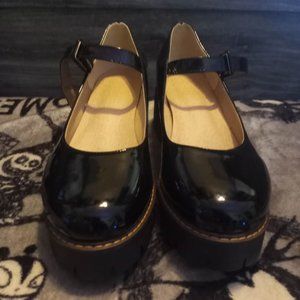 PU black Mary jane shoes platform